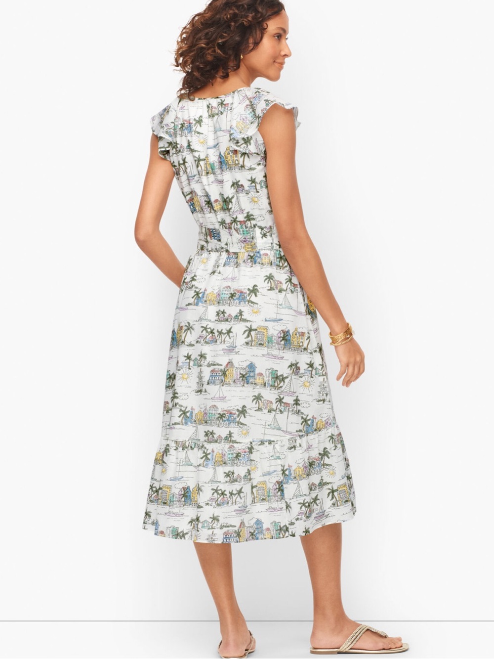 NWT Talbots Ruffle Fit & Flare Dress- SCENIC CURAÇAO Size 6P - Picture 2 of 9